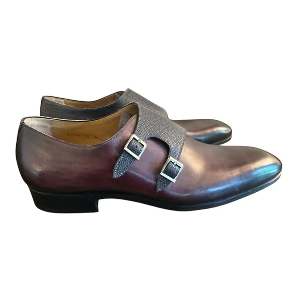 Magnanni Double Monk Strap Dress Shoes Mens Sz 15 Bordeaux Two Tone Leather main image 9